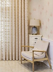 葉子刺繡單片薄透窗簾適用於臥室客廳 - 米色 - 查看 7