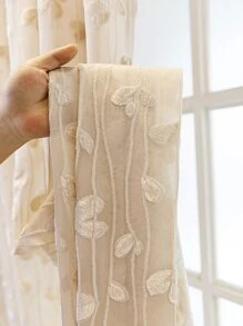 葉子刺繡單片薄透窗簾適用於臥室客廳 - 米色 - 查看 8