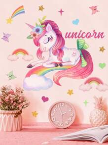 1入組PVC牆貼卡通可愛獨角獸圖案家居牆貼花 - 彩色 - 查看 2