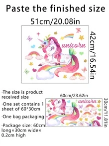 1入組PVC牆貼卡通可愛獨角獸圖案家居牆貼花 - 彩色 - 查看 3
