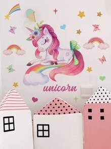 1入組PVC牆貼卡通可愛獨角獸圖案家居牆貼花 - 彩色 - 查看 4