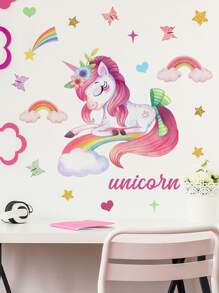 1入組PVC牆貼卡通可愛獨角獸圖案家居牆貼花 - 彩色 - 查看 5