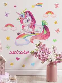 1入組PVC牆貼卡通可愛獨角獸圖案家居牆貼花 - 彩色 - 查看 6