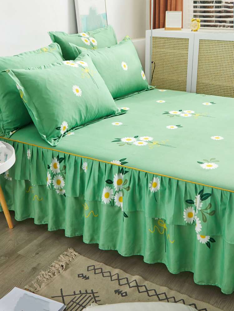 1pc Modern Style Home Textile Thickened Brushed Bed Skirt, Colorful Active Printed, Non-Fading, Non-Pilling, Non-Shrinking, Machine Washable, Soft And Skin-Friendly