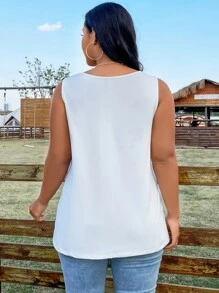 SHEIN Clasi Plus Tropical & Letter Graphic Tank Top - White - View 2