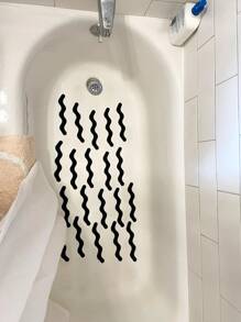 24入組波浪設計浴缸防滑黑色浴室膠黏劑條紋適用於浴室