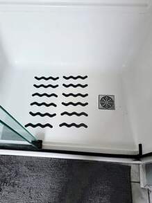 24入組波浪設計浴缸防滑黑色浴室膠黏劑條紋適用於浴室