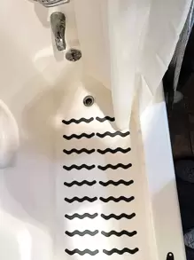 24入組波浪設計浴缸防滑黑色浴室膠黏劑條紋適用於浴室