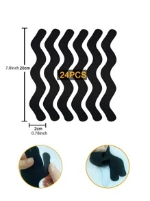 24入組波浪設計浴缸防滑黑色浴室膠黏劑條紋適用於浴室