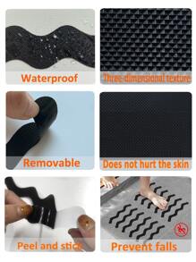 24入組波浪設計浴缸防滑黑色浴室膠黏劑條紋適用於浴室