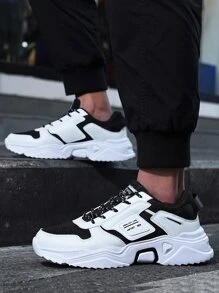 男士繫帶補丁細節老爹鞋運動戶外織物運動鞋