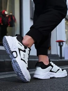 男士繫帶補丁細節老爹鞋運動戶外織物運動鞋