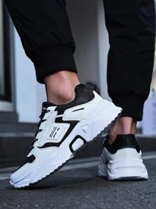 男士繫帶補丁細節老爹鞋運動戶外織物運動鞋