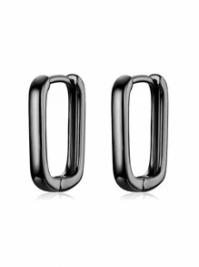 1pair Geometric Hoop Earrings For Men S925 Sterling Silver Dating Daily Wear Fine Jewelry Gifts - Black - View 2