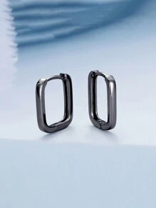 1pair Geometric Hoop Earrings For Men S925 Sterling Silver Dating Daily Wear Fine Jewelry Gifts - Black - View 3