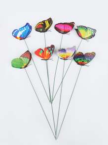 8pcs Colorful Butterfly Stakes, 3D Artificial Butterfly Decor, Garden & Patio Decor, Random Pattern - Multicolor - View 3
