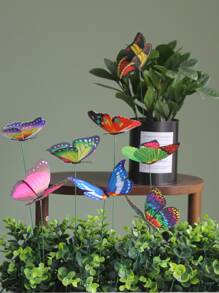 8pcs Colorful Butterfly Stakes, 3D Artificial Butterfly Decor, Garden & Patio Decor, Random Pattern - Multicolor - View 4