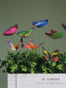 8pcs Colorful Butterfly Stakes, 3D Artificial Butterfly Decor, Garden & Patio Decor, Random Pattern - Multicolor - View 5