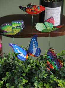 8pcs Colorful Butterfly Stakes, 3D Artificial Butterfly Decor, Garden & Patio Decor, Random Pattern - Multicolor - View 6
