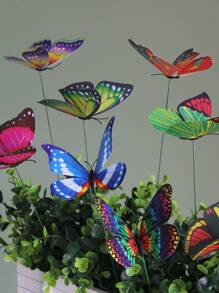 8pcs Colorful Butterfly Stakes, 3D Artificial Butterfly Decor, Garden & Patio Decor, Random Pattern - Multicolor - View 7