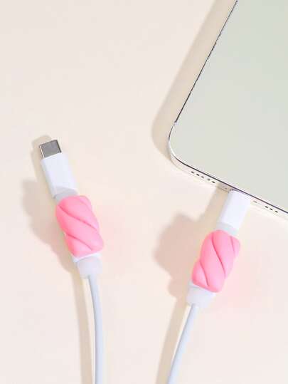 2入組棉糖果裝飾數據線保護頭