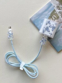 Bộ 5 Vỏ Cáp In Hình Con Bướm Và Nắp Đầu Sạc - Màu xanh lam - Xem 6