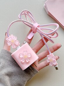 5入組花朵裝飾數據線保護頭套裝 - 粉色 - 查看 7