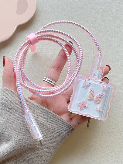 5pcs Butterfly Pattern Data Cable Protector & Charger Head Cover Set
