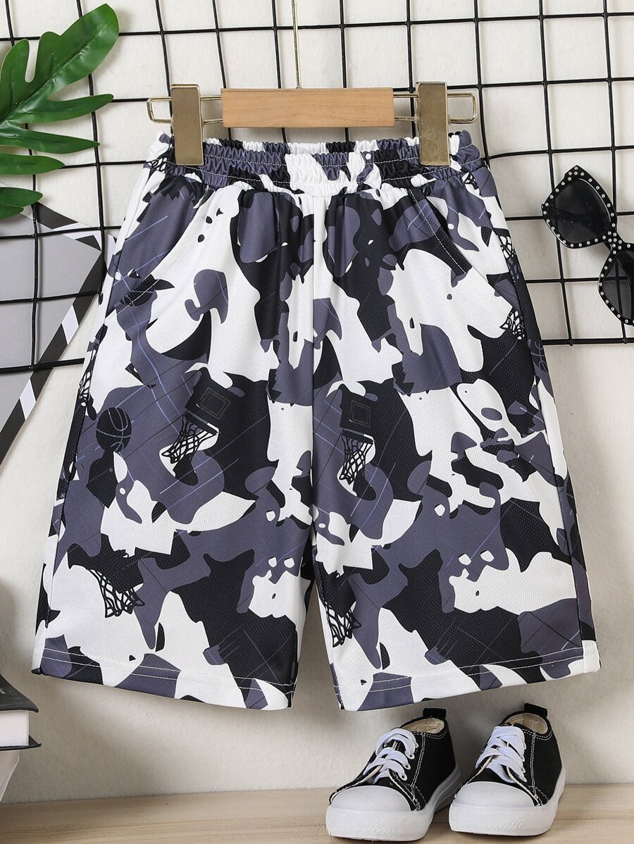 男孩迷彩印花彈性腰帶短褲