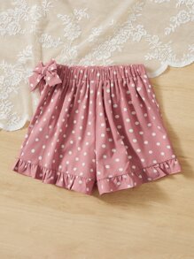 SHEIN Girls Polka Dot Print Ruffle Trim Wrap Knot Side Skort - Dusty Pink - View 2