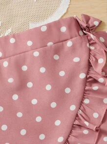 SHEIN Girls Polka Dot Print Ruffle Trim Wrap Knot Side Skort - Dusty Pink - View 3
