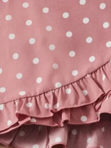 SHEIN Girls Polka Dot Print Ruffle Trim Wrap Knot Side Skort - Dusty Pink - View 4