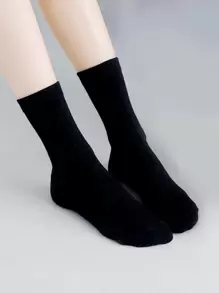 1雙女性素色休閒中筒襪適用於日常 - 黑色 - 查看 1