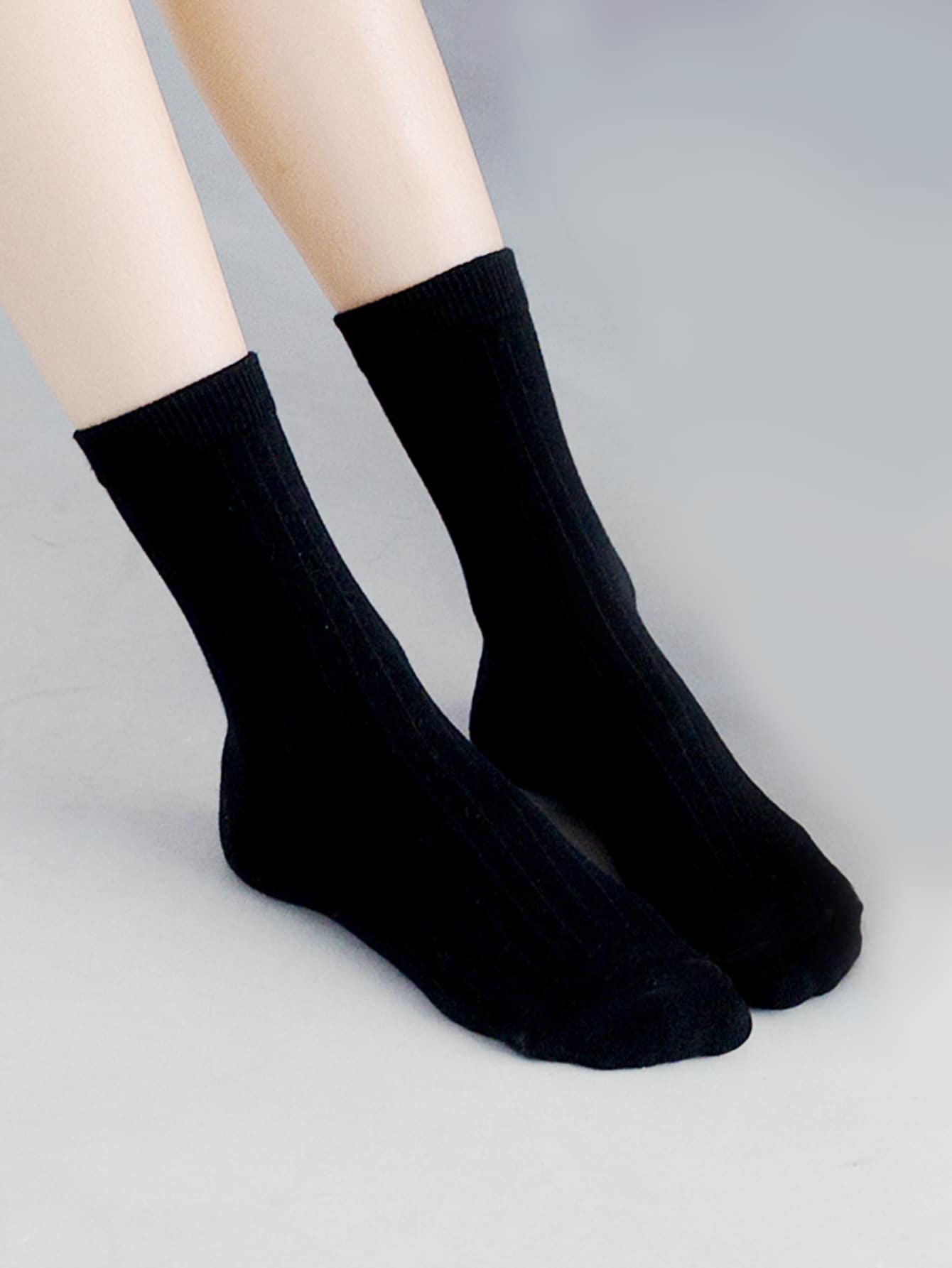 1雙女性素色休閒中筒襪適用於日常 - 黑色 - 查看 1