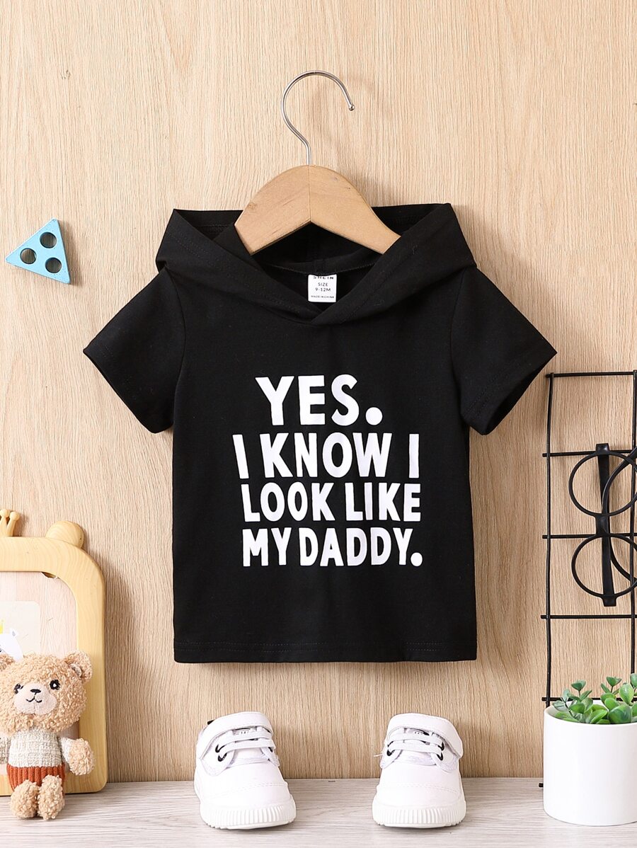 嬰兒標語圖案連帽T恤 - 黑色 - 查看 1