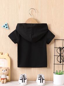 嬰兒標語圖案連帽T恤 - 黑色 - 查看 2