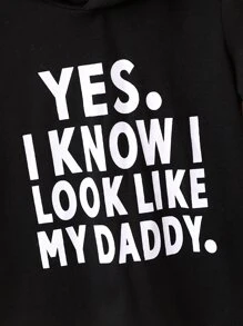 嬰兒標語圖案連帽T恤 - 黑色 - 查看 3