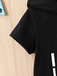 嬰兒標語圖案連帽T恤 - 黑色 - 查看 5