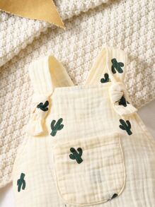 男嬰仙人掌口袋貼布背帶連體衣 - 米色 - 查看 3