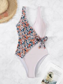 印花側打結連體泳衣 - 彩色 - 查看 6