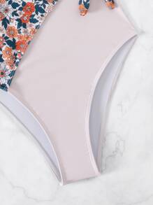 印花側打結連體泳衣 - 彩色 - 查看 3