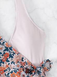 印花側打結連體泳衣 - 彩色 - 查看 4