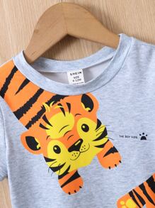 Bebé niño Camiseta con estampado de tigre - Gris - Ver 4