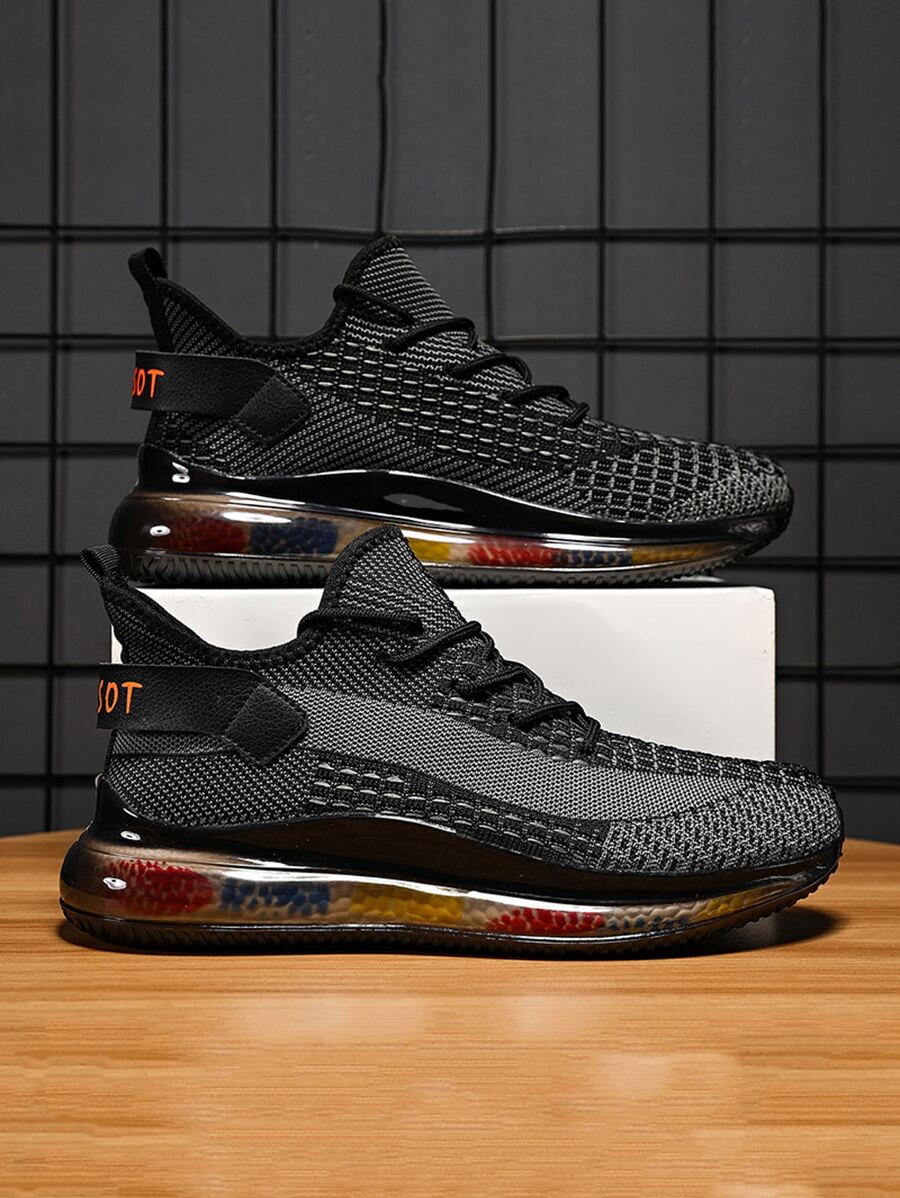 男士字母印花運動鞋，系帶款式，圓頭設計，戶外運動材質運動鞋