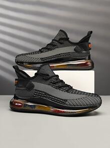 男士字母印花運動鞋，系帶款式，圓頭設計，戶外運動材質運動鞋 - 黑色 - 查看 5