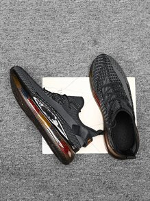 男士字母印花運動鞋，系帶款式，圓頭設計，戶外運動材質運動鞋 - 黑色 - 查看 6