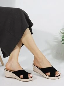 Giày bệt dày và Dép nêm Nữ màu trơn Kỳ nghỉ - màu đen - Xem 2