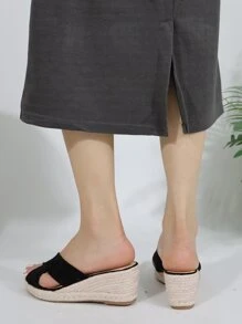 Giày bệt dày và Dép nêm Nữ màu trơn Kỳ nghỉ - màu đen - Xem 5