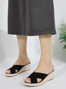 Giày bệt dày và Dép nêm Nữ màu trơn Kỳ nghỉ - màu đen - Xem 6