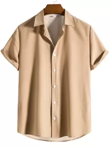 Manfinity Homme Men Single Breasted Satin Shirt - Khaki - View 1